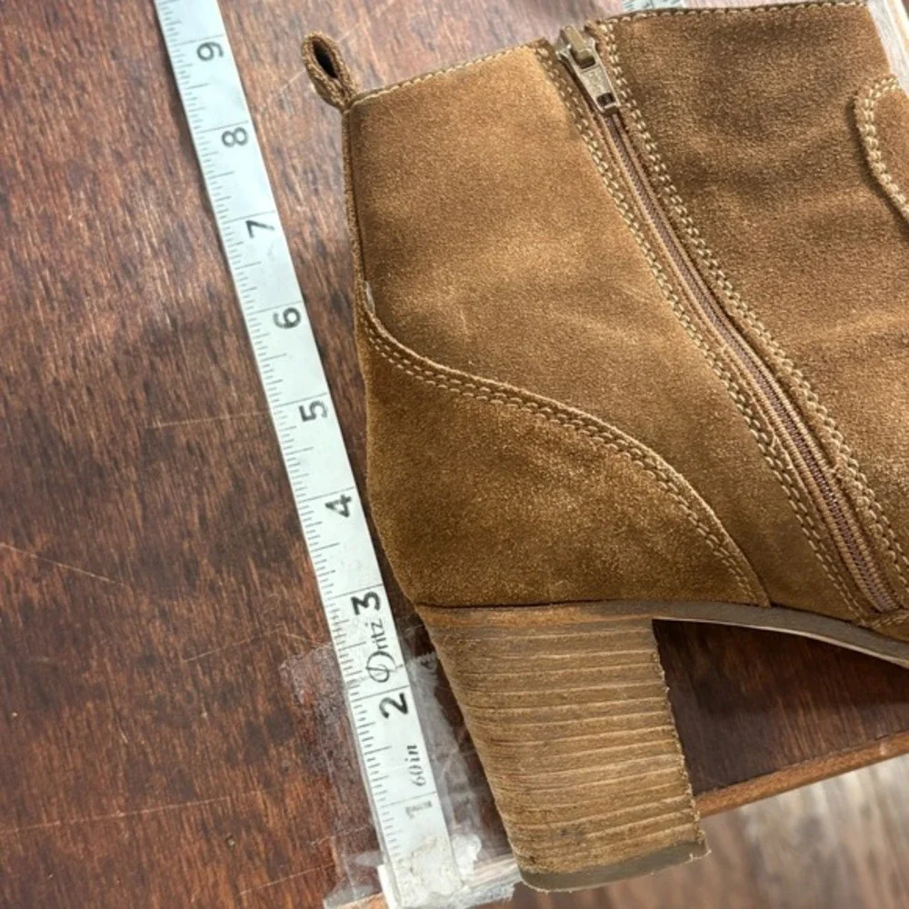 JCrew Brown Suede Ankle Boots 10 Western Boho Ranch Stacked Block‎ Heel Italy